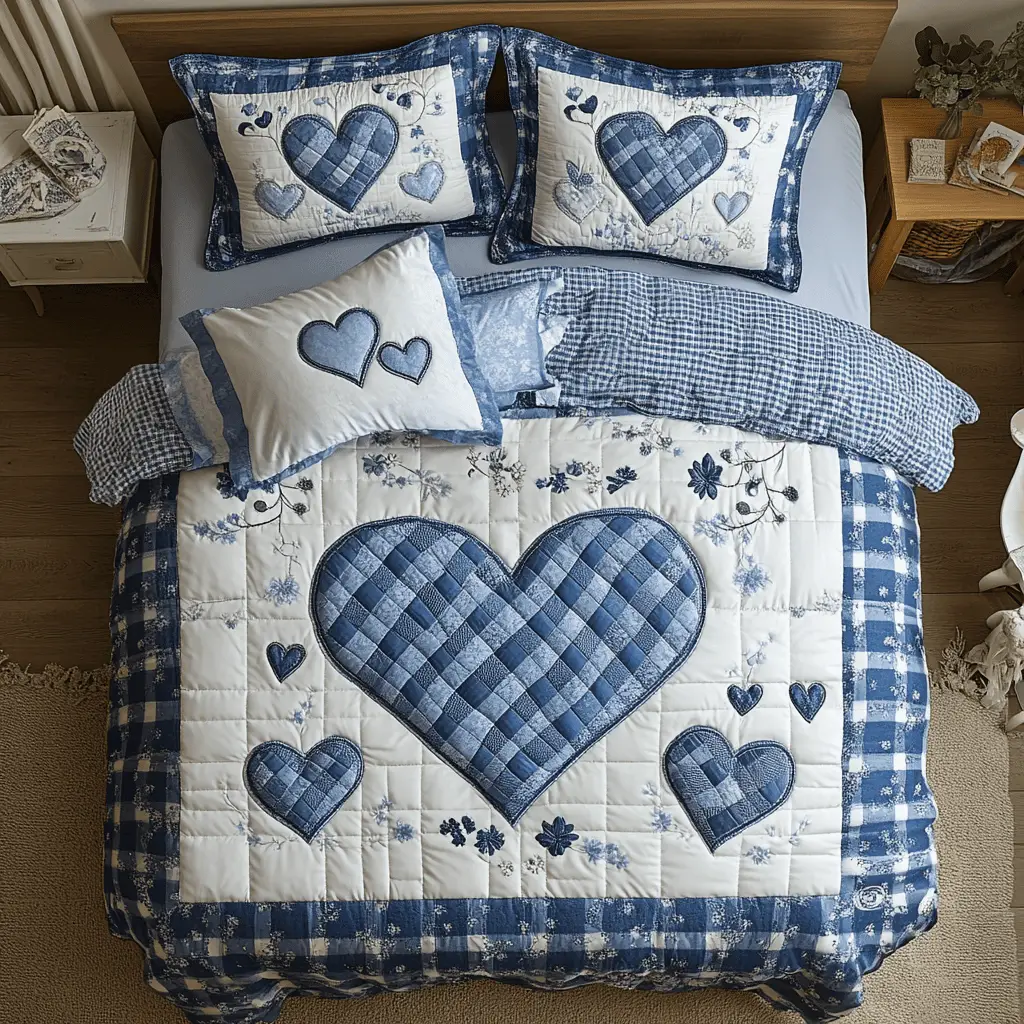 Stitched With Love Quilted Bedding Set Aesthetic Home Decor Gift For Valentine's Day
