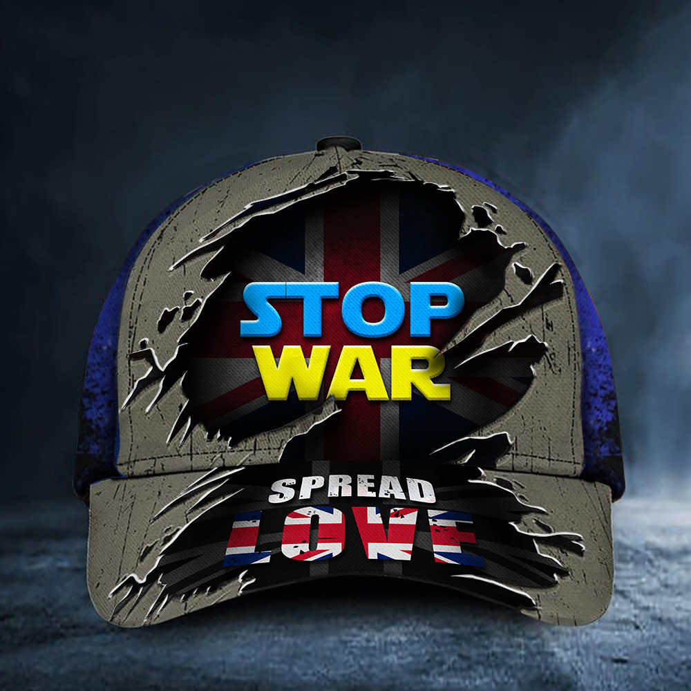 Stop War Spread Love UK Flag Hat 2022 Stand With Support Ukraine Merch For UK