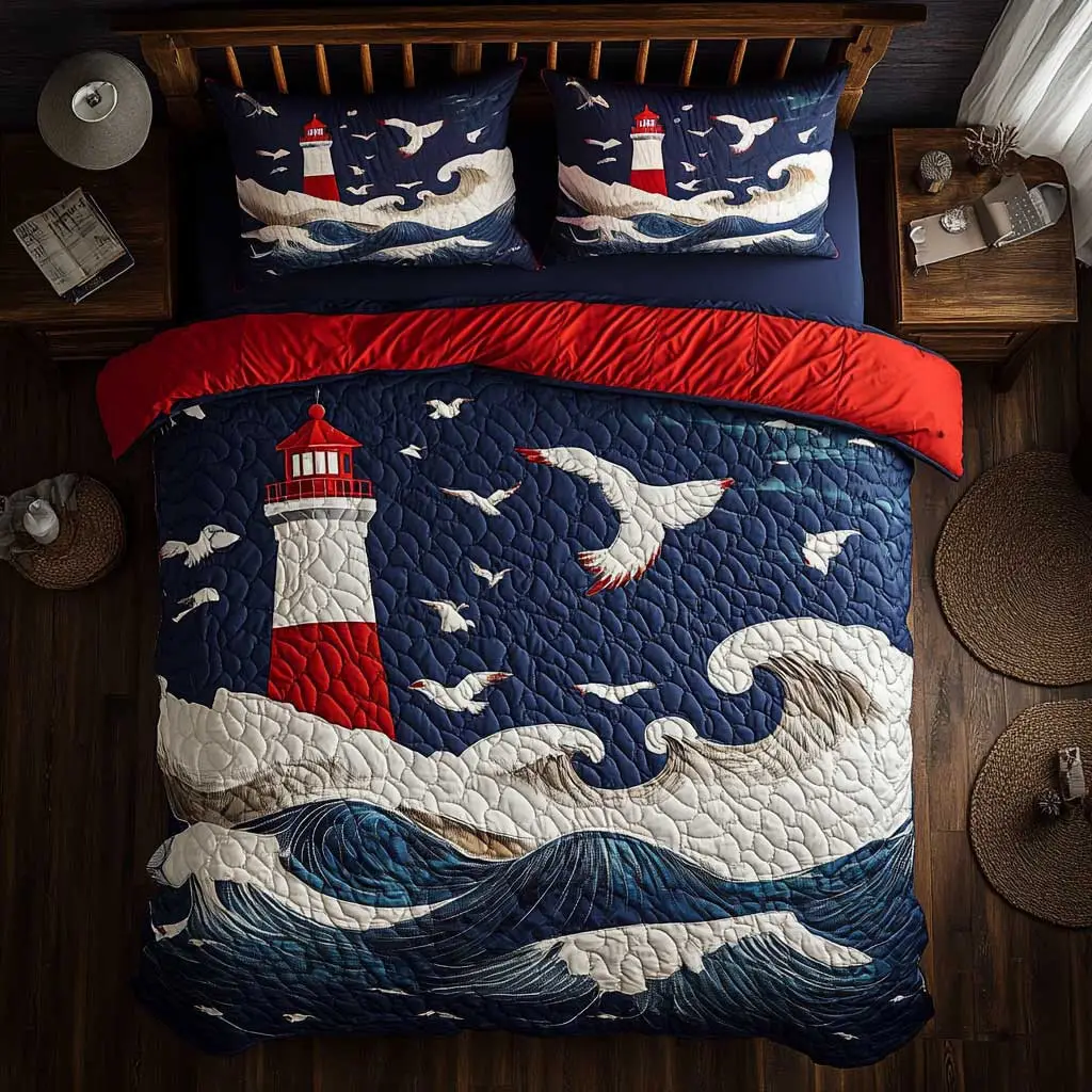 Stormy Lighthouse Quilted Bedding Set Duvet Cover Bedspread Gifts For Family