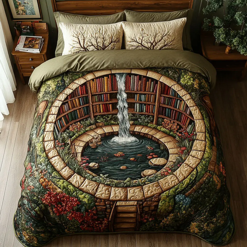 Storybook Haven Quilted Bedding Set Holiday Season Duvet Cover Set Birthday Presents For Book Lovers Storybook Haven Quilted Bedding Set Holiday Season Duvet Cover Set Birthday Presents For Book Lovers - Image 1
