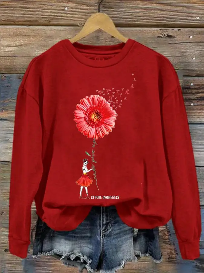 Stroke Awareness Never Give Up Red Ribbon Sweatshirt Stroke Awareness Apparel Gift Idea For Her Stroke Awareness Never Give Up Red Ribbon Sweatshirt Stroke Awareness Apparel Gift Idea For Her - Image 1