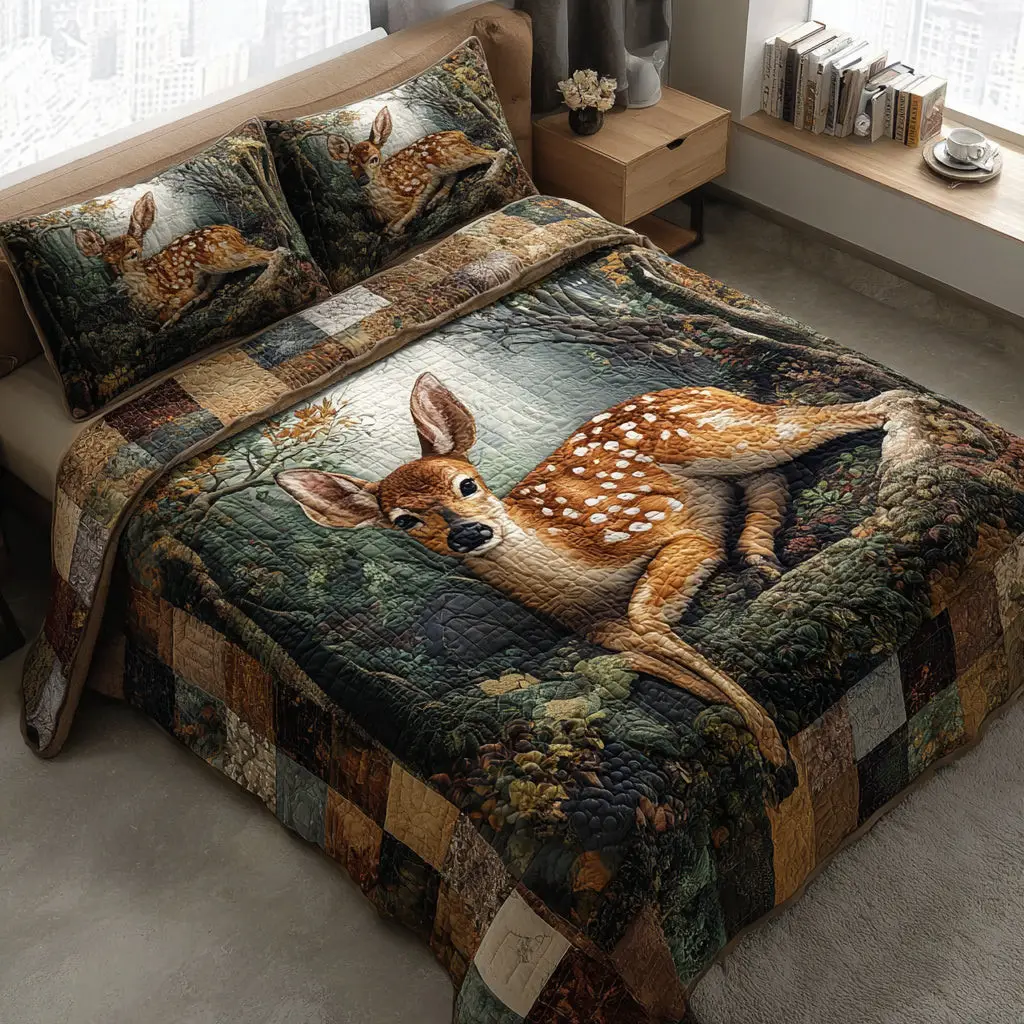 Stump Fawn Quilted Bedding Set Comfortable Microfiber Bedding Set for Everyday Use Stump Fawn Quilted Bedding Set Comfortable Microfiber Bedding Set for Everyday Use - Image 1
