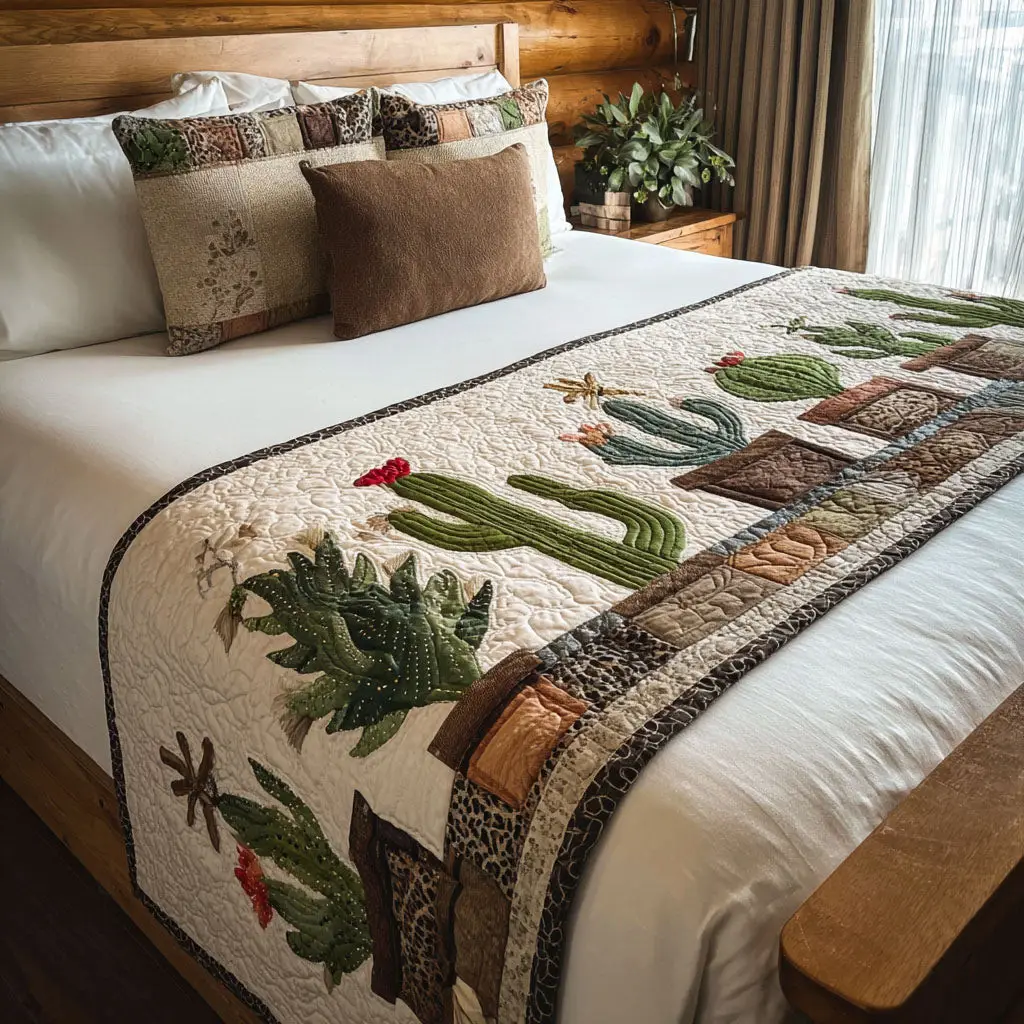 Succ It Up Quilted Bed Runner Playful Succulent Humor Gift for Plant Lovers