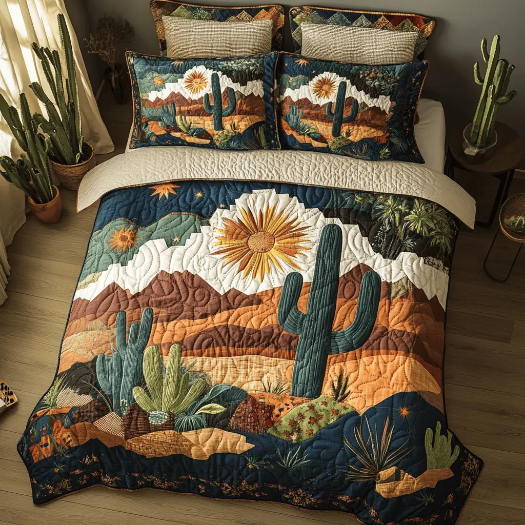 Succulent Serenity Quilted Bedding Set Bed Decorations Cute Cactus Gifts