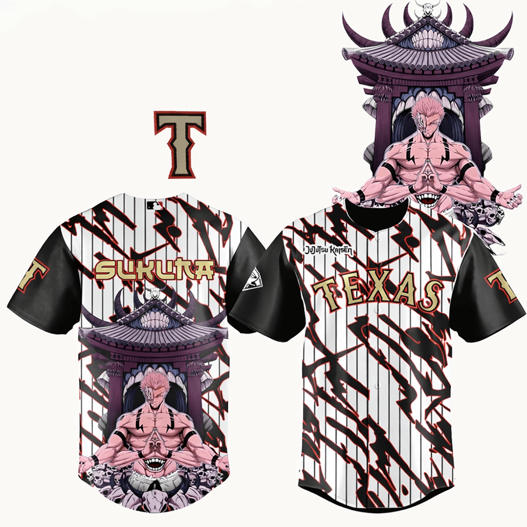 Sukuna Texas Rangers Jujutsu Kaisen 2026 Jersey Rangers Merch Presents For Baseball Fans