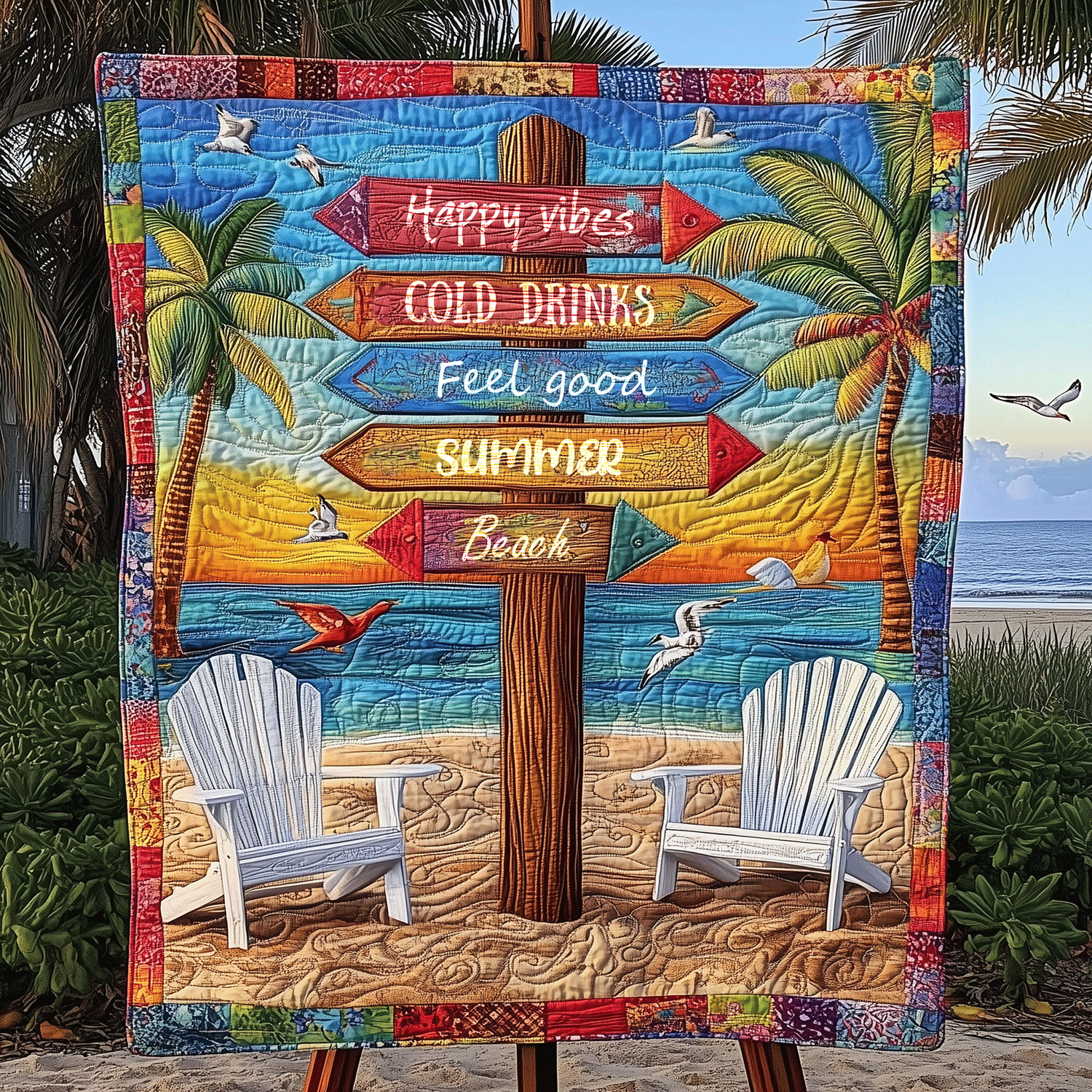 Summer Beach Signpost Quilted Blanket Bedroom Decor Christmas Presents For Sea Lovers