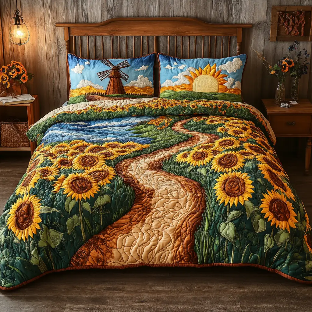Summer Glow Quilted Bedding Set Cozy Bedroom Decor Sunflower Gifts For Mom