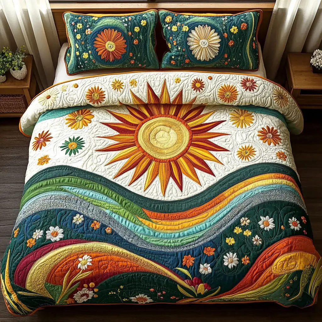 Sunburst Garden Quilted Bedding Set Perfect Bedding Gift Set for Family and Friends