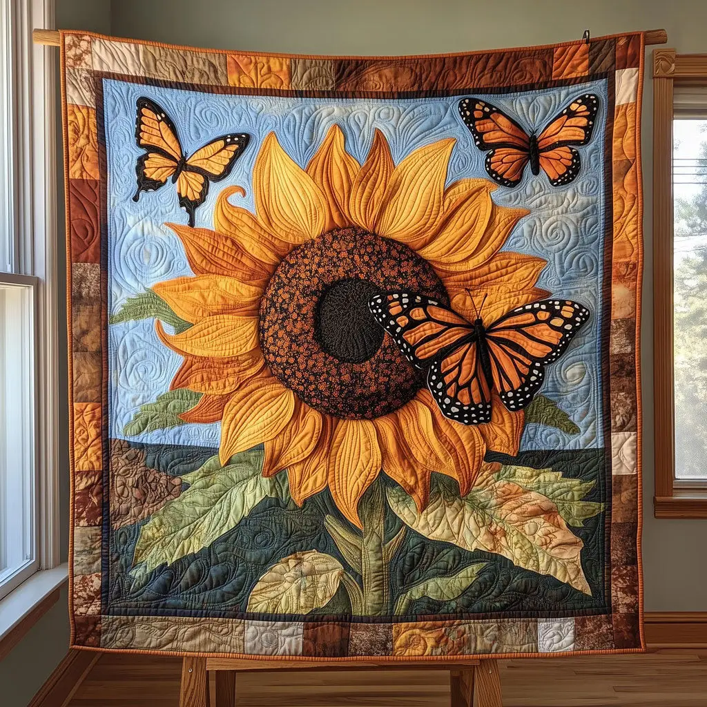Sunflower Butterfly Quilt Premium Quilt Blanket to Enhance Bedroom Comfort