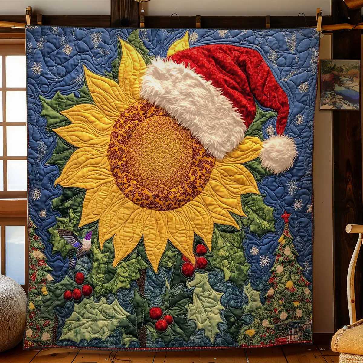 Sunflower Christmas Star Quilt Soft and Cozy Quilt Blanket for Comfortable Sleep Sunflower Christmas Star Quilt Soft and Cozy Quilt Blanket for Comfortable Sleep - Image 1