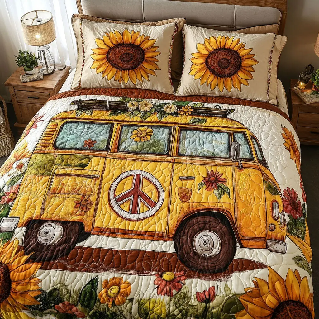 Sunflower Journey Quilted Bedding Set Best Comforter Sets Birthday Gift For Hippie Friend