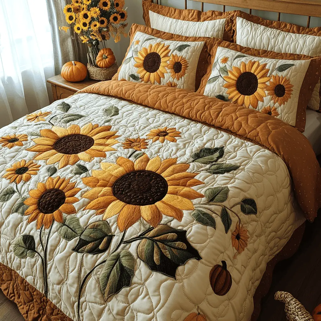 Sunflower Quilt Bedding Set Floral Duvet Covers Mother's Day Gift For Daughter