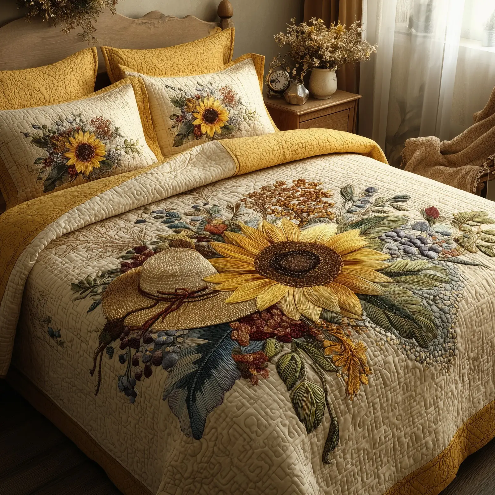 Sunflower Quilted Bedding Set Durable & Long-lasting