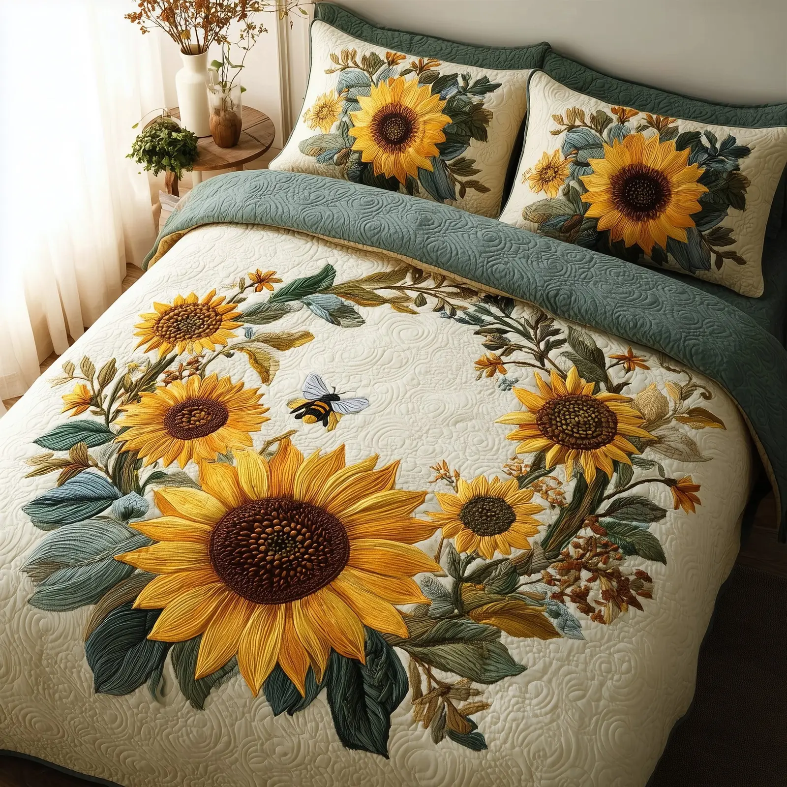Sunflower Quilted Bedding Set Home Decor Collection(1)