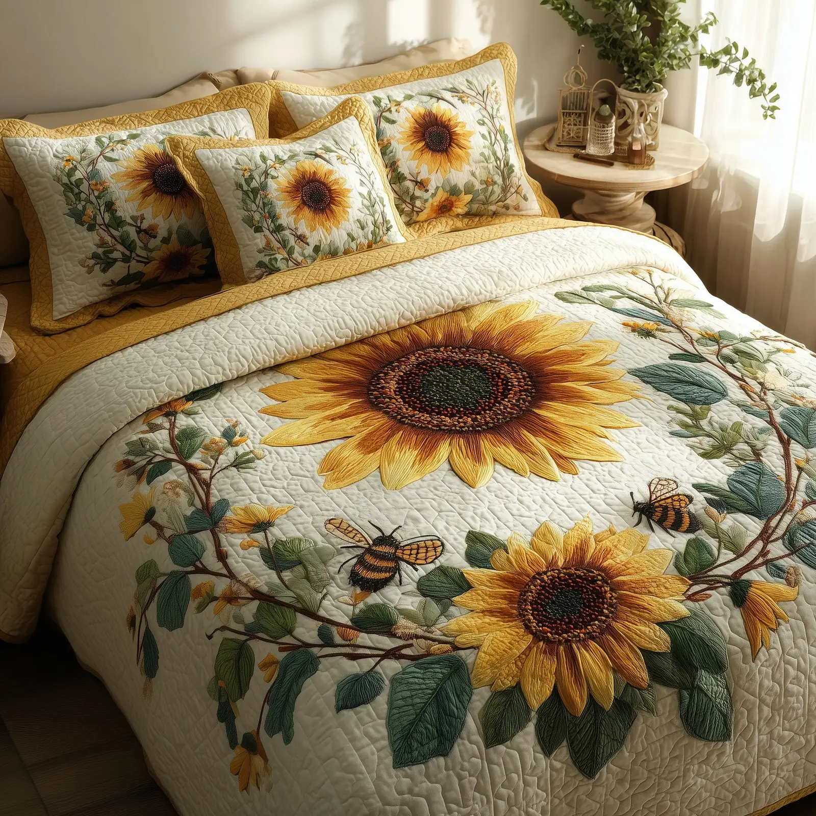 Sunflower Quilted Bedding Set Stylish Home Decor