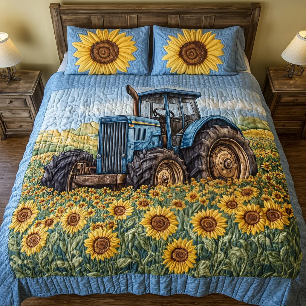 Sunflower Ride Quilted Bedding Set Beautiful Printed Bedding Set for Home Aesthetics