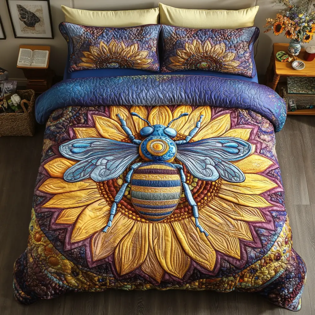 Sunlight Buzz Quilted Bedding Set Perfect Bedroom Gift Set to Show You Care