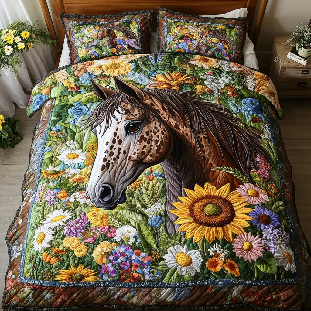 Sunlit Gallop Quilted Bedding Set Bed Decorations Christmas Gifts For Horse Racing Lovers