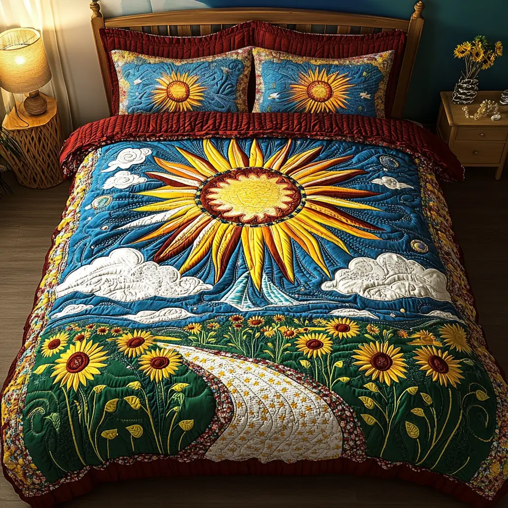 Sunlit Path Quilted Bedding Set Premium Duvet Cover Gift Set for Mom or Grandma