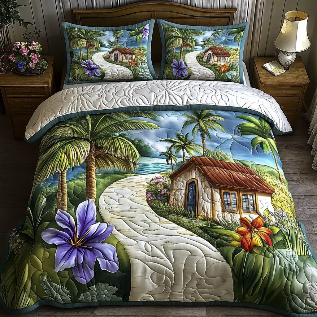 Sunlit Shores Quilted Bedding Set Bed Decorations Surfing Related Gifts