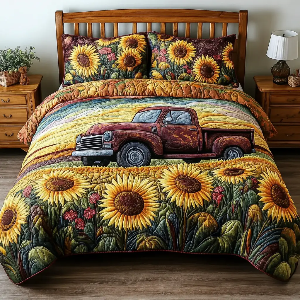 Sunny Drive  Quilted Bedding Set  King Size Duvet Cover 4Th Of July Themed Gifts