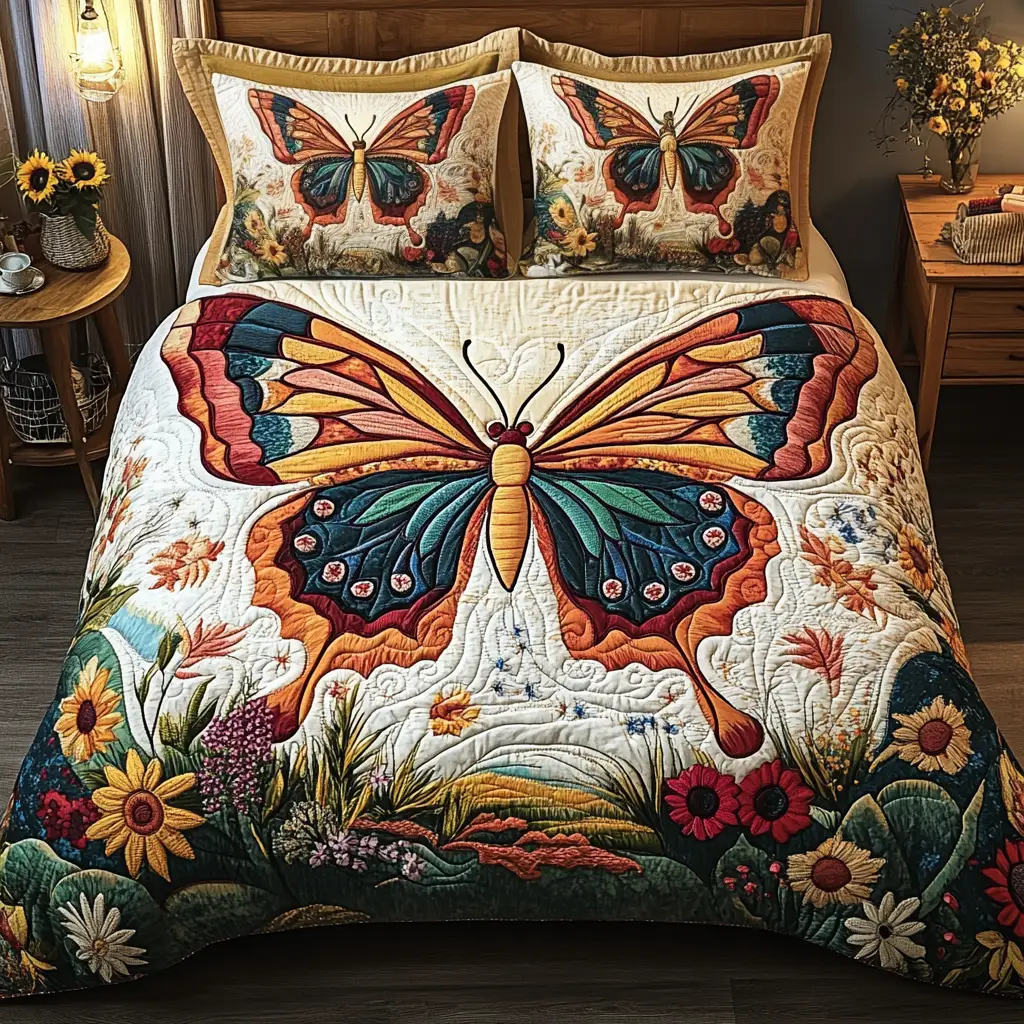 Sunny Escape Quilted Bedding Set Cute Room Decor Butterfly Birthday Presents