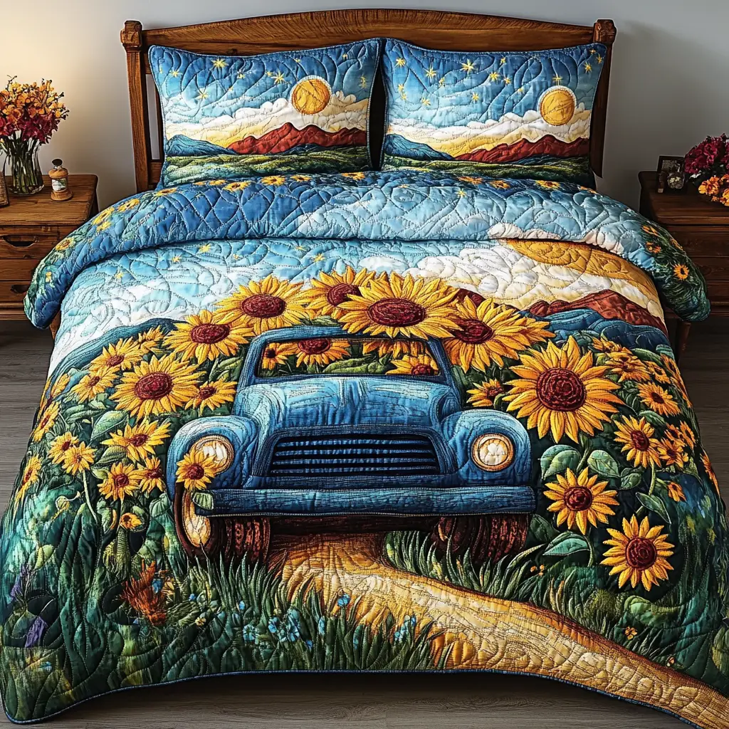 Sunny Journey Quilted Bedding Set Holiday Duvet Covers Sunflower Presents Merchandise Sunny Journey Quilted Bedding Set Holiday Duvet Covers Sunflower Presents Merchandise - Image 1