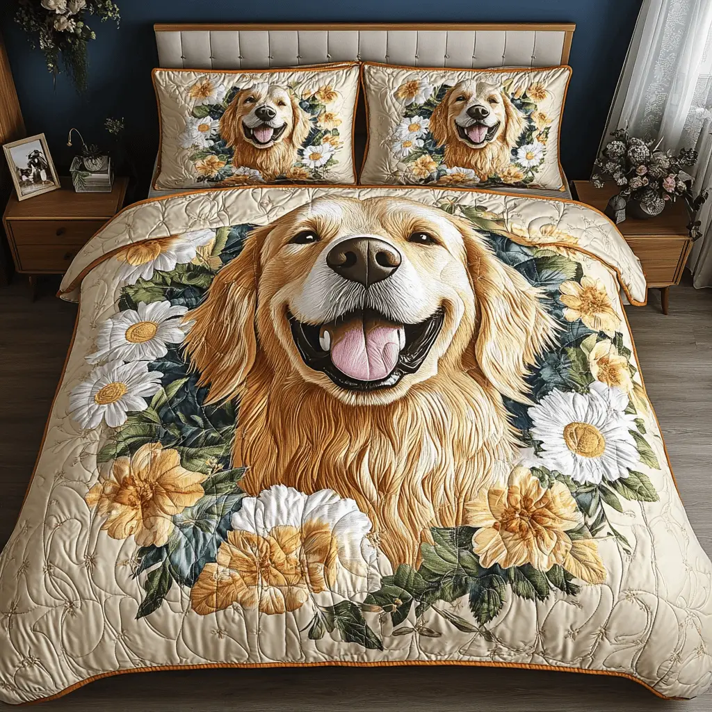 Sunny Pup Quilted Bedding Set Warm and Breathable Bedding Set for All Seasons