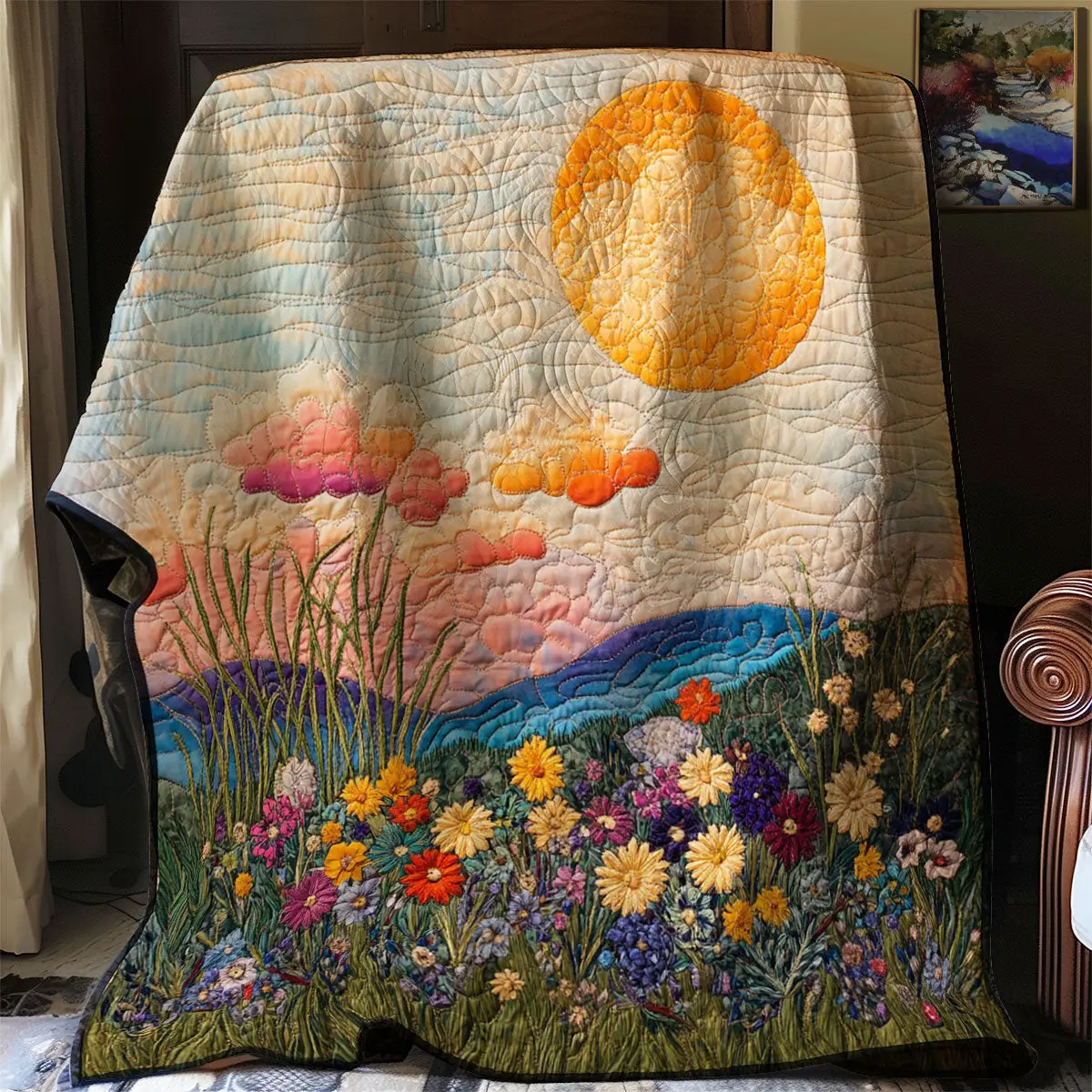 Sunrise And Wildflower Quilt Blanket For Couch Unique Father'sDay Gifts