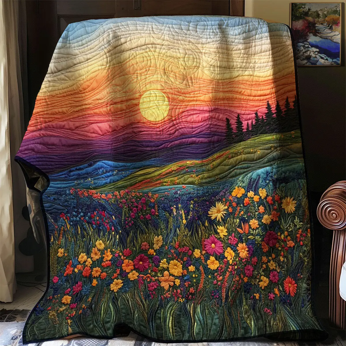 Sunrise And Wildflower Quilt Easter Throw Blanket Mother's Day Gifts For Daughter Sunrise And Wildflower Quilt Easter Throw Blanket Mother's Day Gifts For Daughter - Image 1