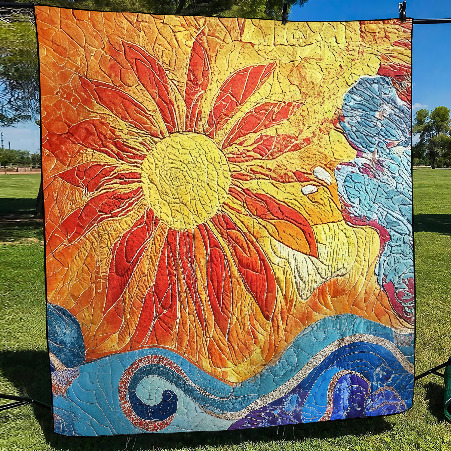 Sunset Blossom Quilted Blanket Home Bedding Decor Gift Ideas For Bear Lovers