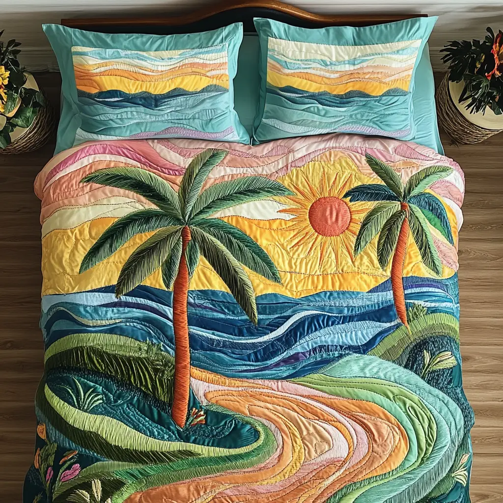 Sunset Breeze Quilted Bedding Set Warm and Elegant Bedding Gift Set for Every Home