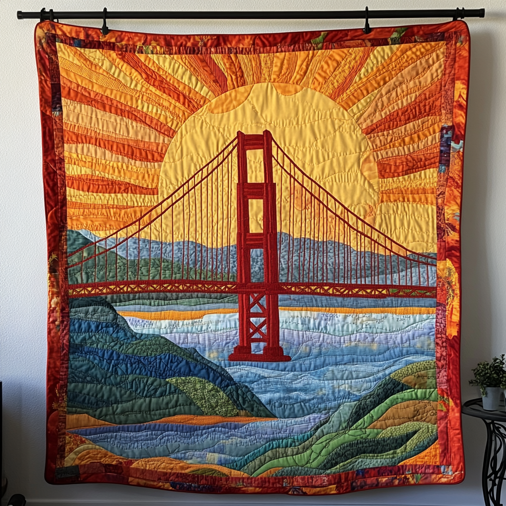 Sunset Bridge Quilted Blanket Best Couch Throw Blanket Best Gifts For Nature Lovers Sunset Bridge Quilted Blanket Best Couch Throw Blanket Best Gifts For Nature Lovers - Image 1