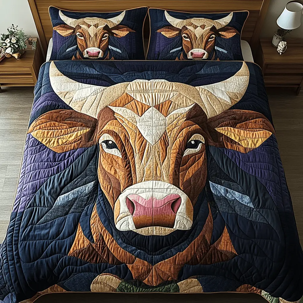 Sunset Bull Quilted Bedding Set Bed Decorations Unique Gifts For Cow Lovers