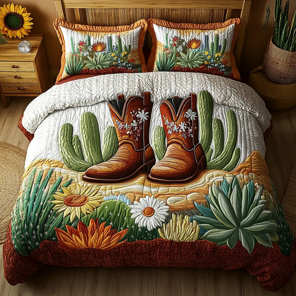 Sunset Cowboy Quilted Bedding Set Aesthetic Room Decor Cowboy Gifts For Her