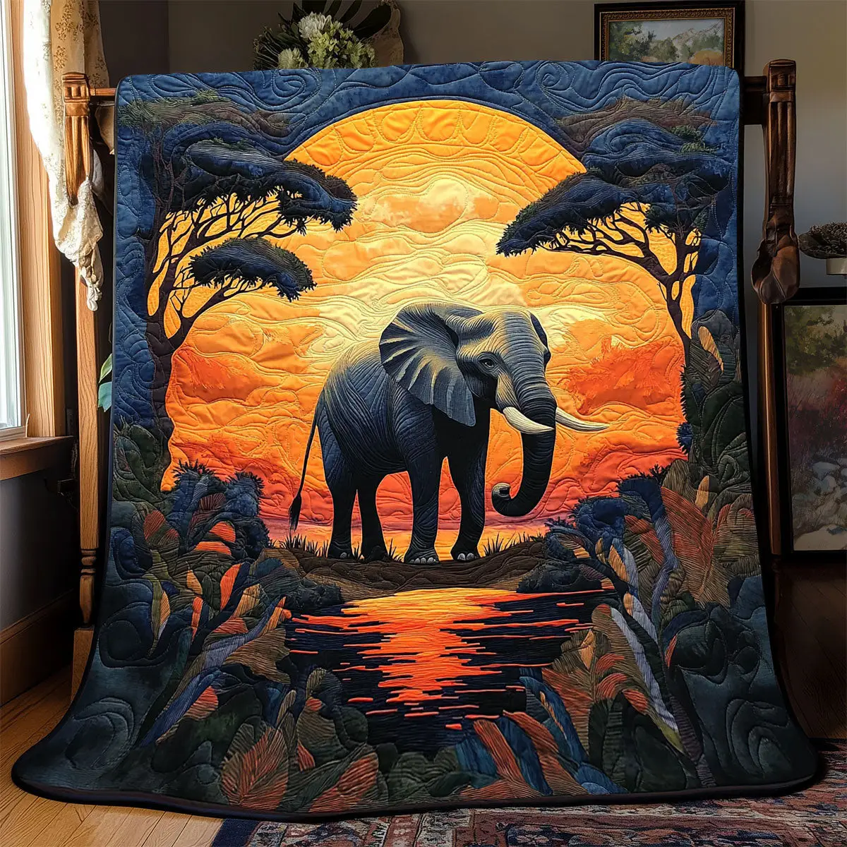 Sunset Elephant Quilt Best Throw Blanket Good Gifts For Dads 50Th Birthday