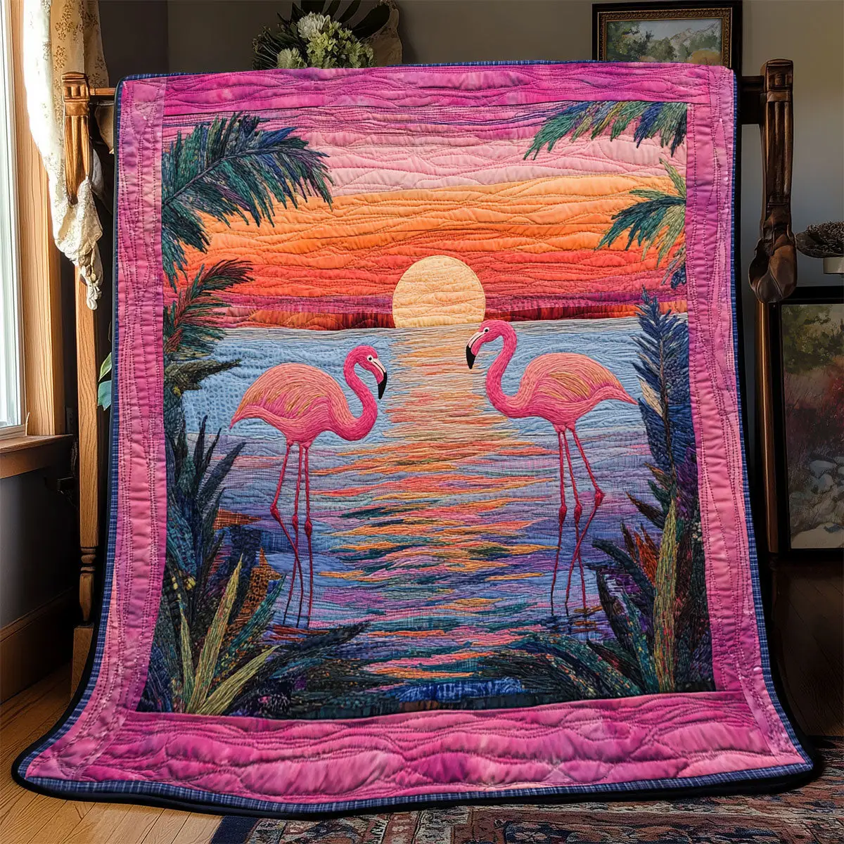 Sunset Flamingo Quilted Blankets Dad Gifts For Father's Day 2025 Sunset Flamingo Quilted Blankets Dad Gifts For Father's Day 2025 - Image 1