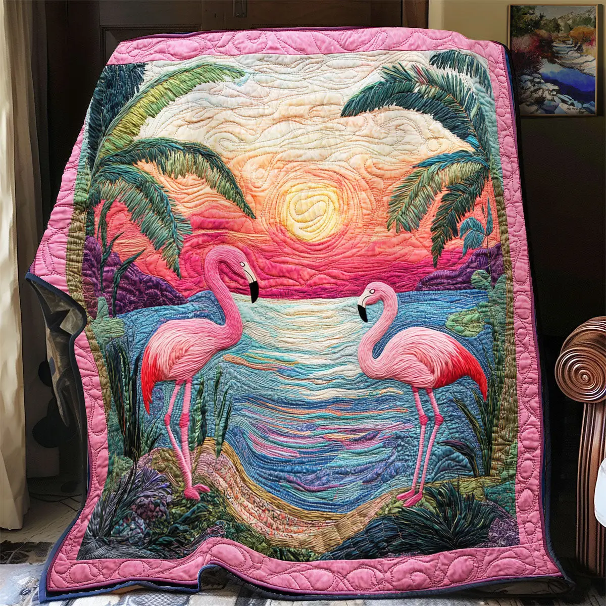 Sunset Flamingo Quilted Blankets Meaningful Father's Day Gifts