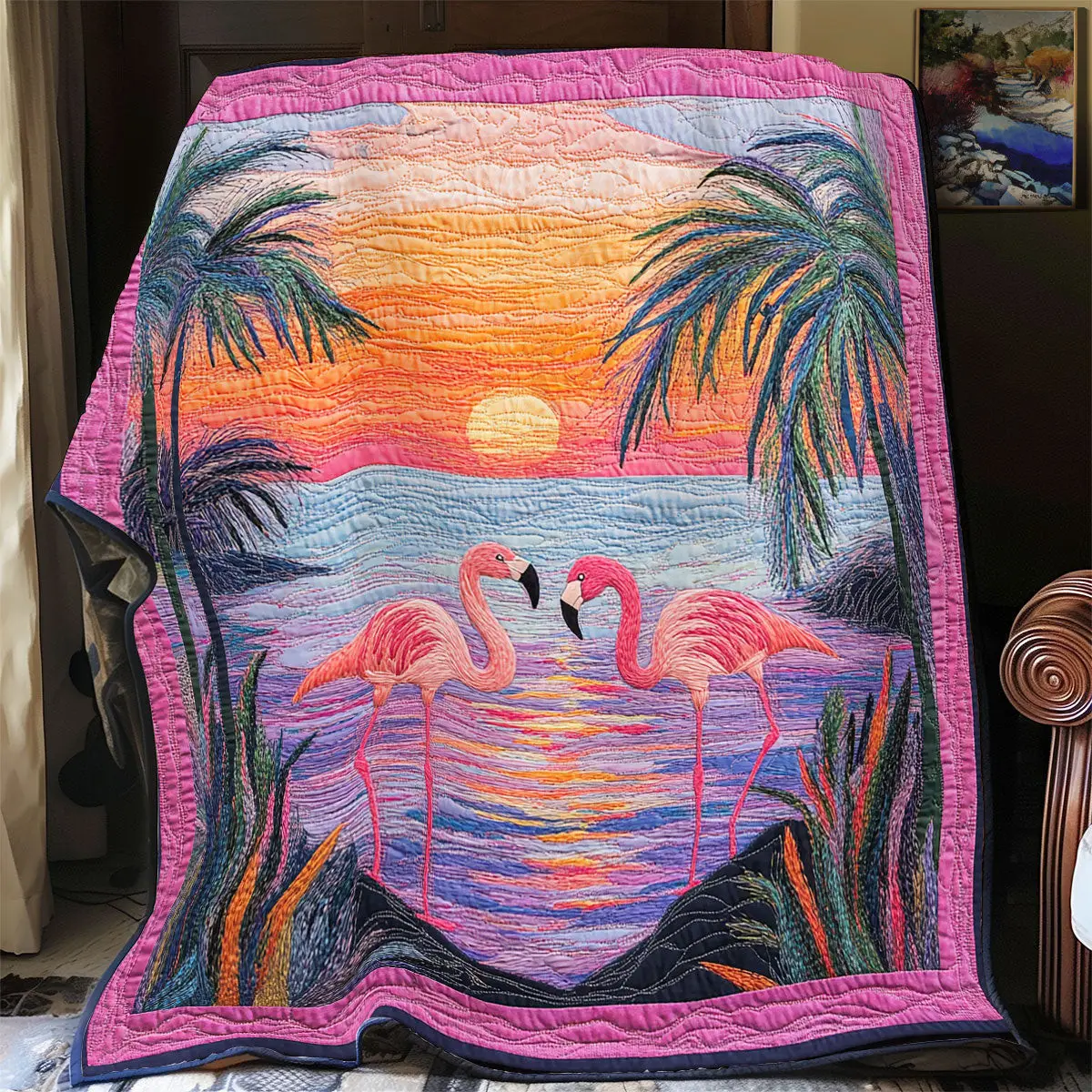 Sunset Flamingo Quilted Blankets Sentimental Gifts For Mom
