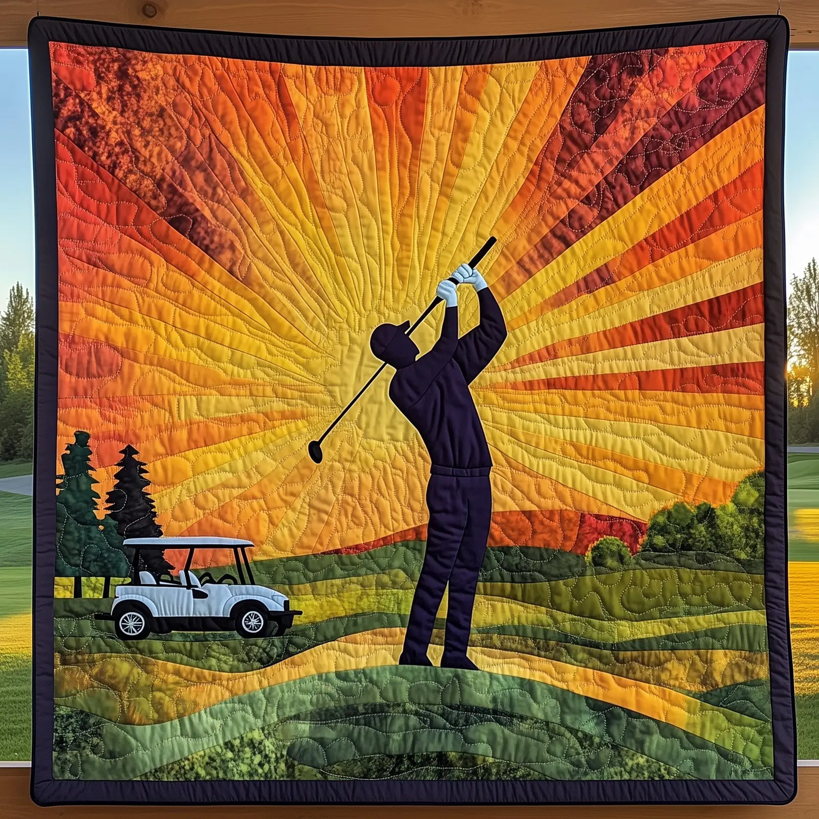 Sunset Golfer Swing Quilted Blanket Warm Sunset Colors Throw Sunset And Golfer Themed Gifts