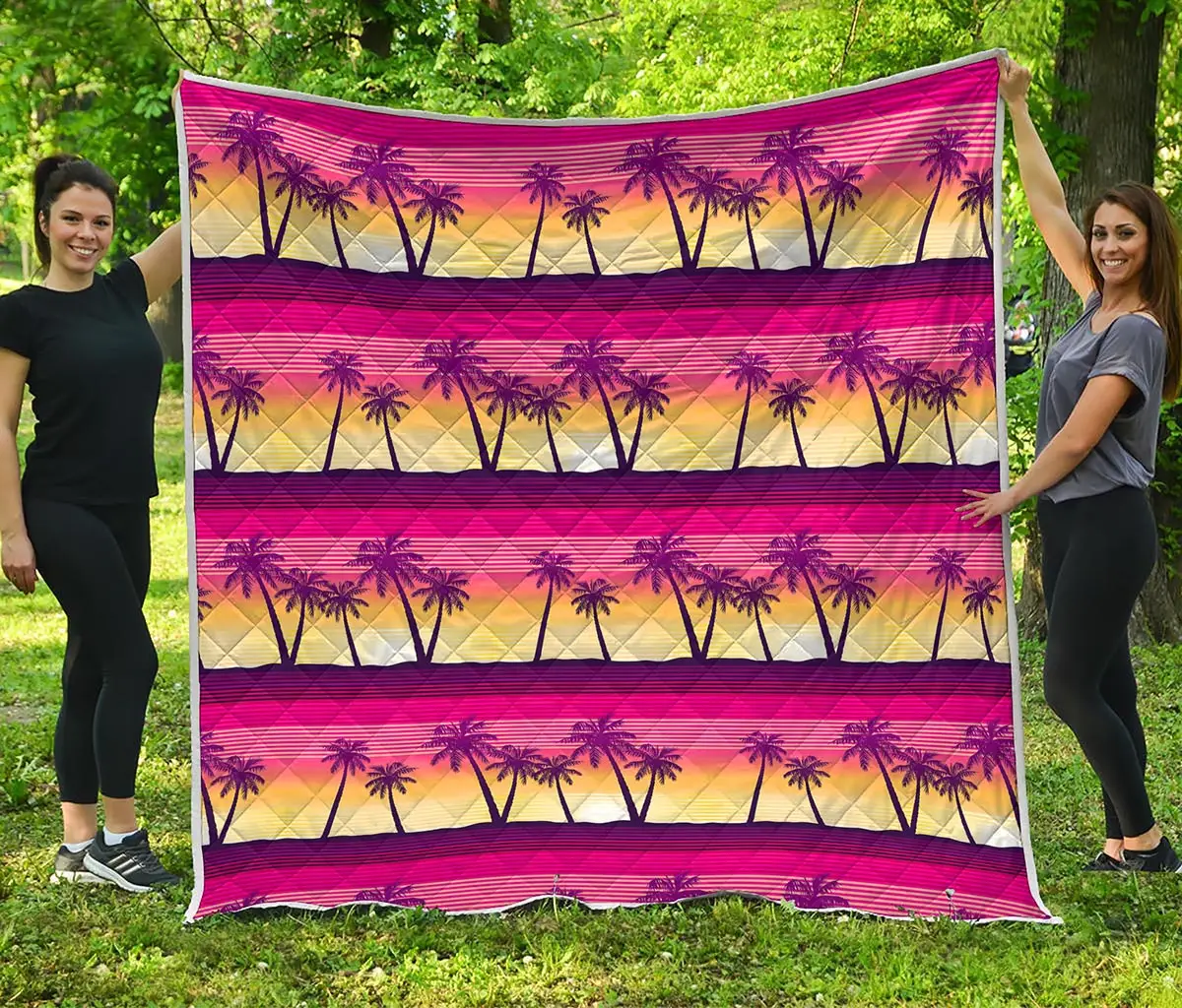 Sunset Palm Tree Pattern Quilted Blanket Summer Vibe Couch Blanket Mother's Day Gifts For Wife