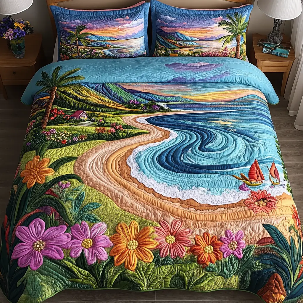 Sunset Petals Quilted Bedding Set Best Comforter Sets Surf Gifts For Him