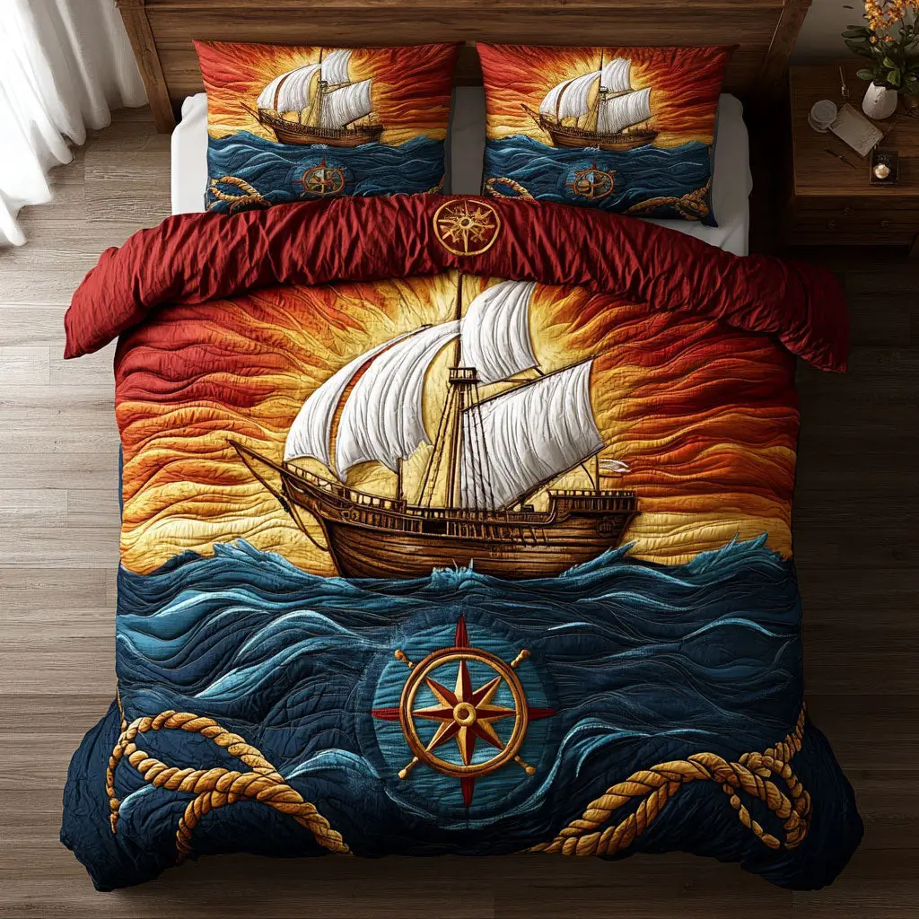 Sunset Sails Quilted Bedding Set Duvet Cover Bedspread Bedroom Decor Presents
