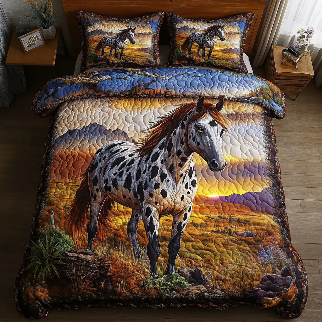 Sunset Sentinel Quilted Bedding Set Aesthetic Room Decor Gifts For Horse Lovers Woman Sunset Sentinel Quilted Bedding Set Aesthetic Room Decor Gifts For Horse Lovers Woman - Image 1