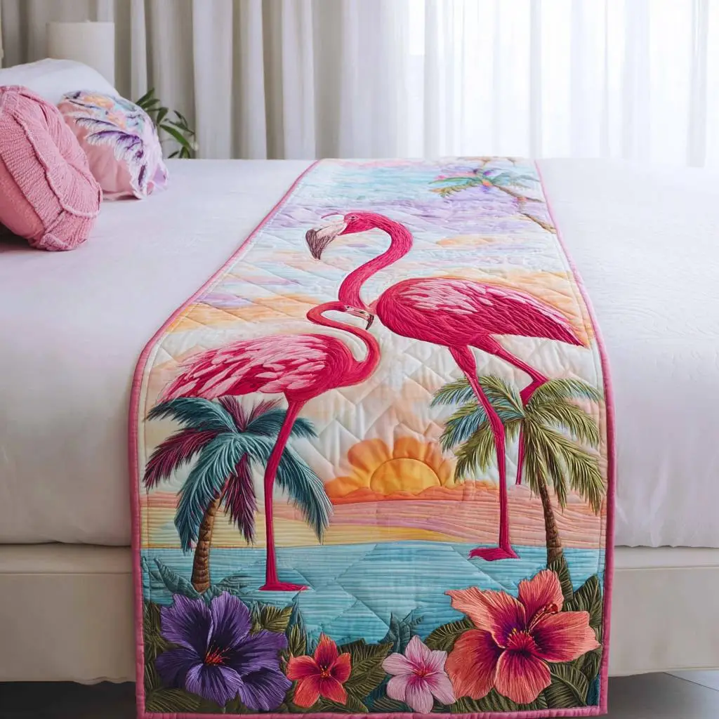 Sunset Stance Quilted Bed Runner Sunset Bird Stance Tropical Gift