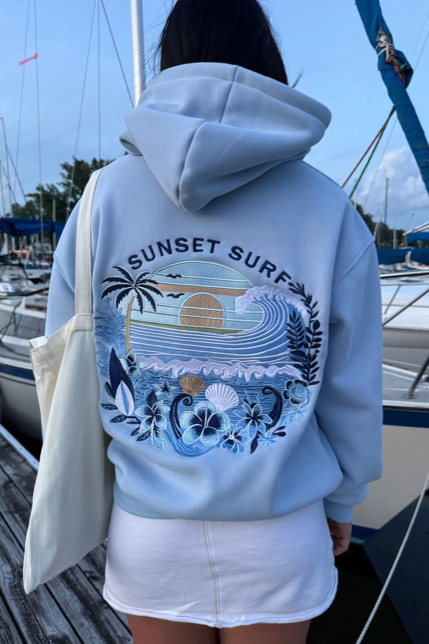 Sunset Surf Hoodie Blue Hibiscus Hoodie Sunset Surf Apparel Beach Lover Gifts For Her