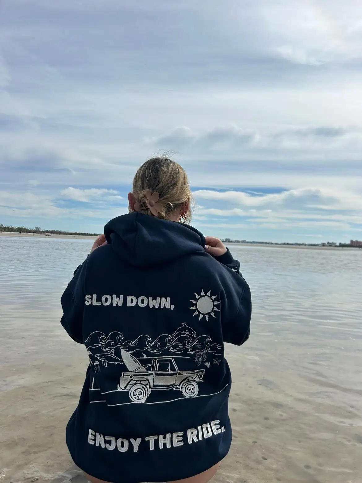 Sunset Surf Hoodie Slow Down Enjoy The Ride Hoodie Presents For Beach Lovers