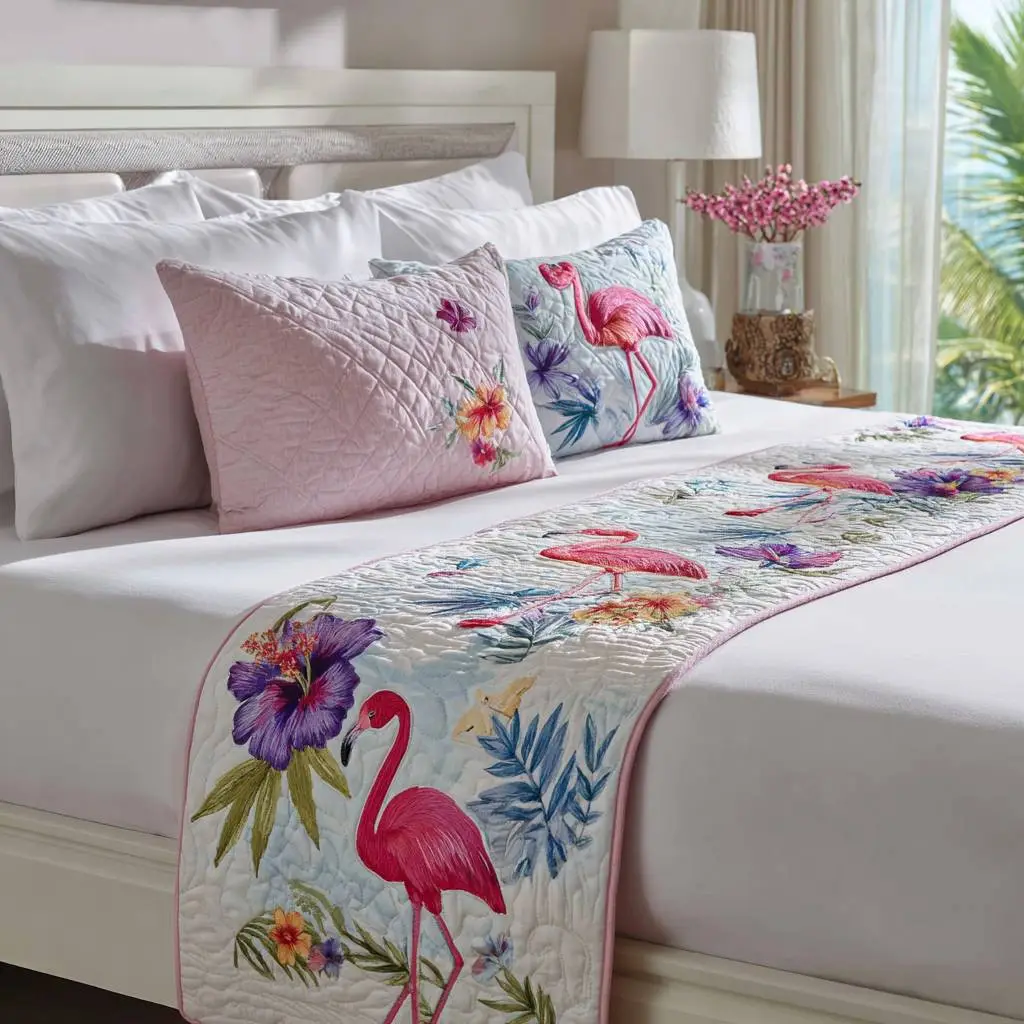 Sunset Wader Quilted Bed Runner Sunset Wader Coastal Nature Gift