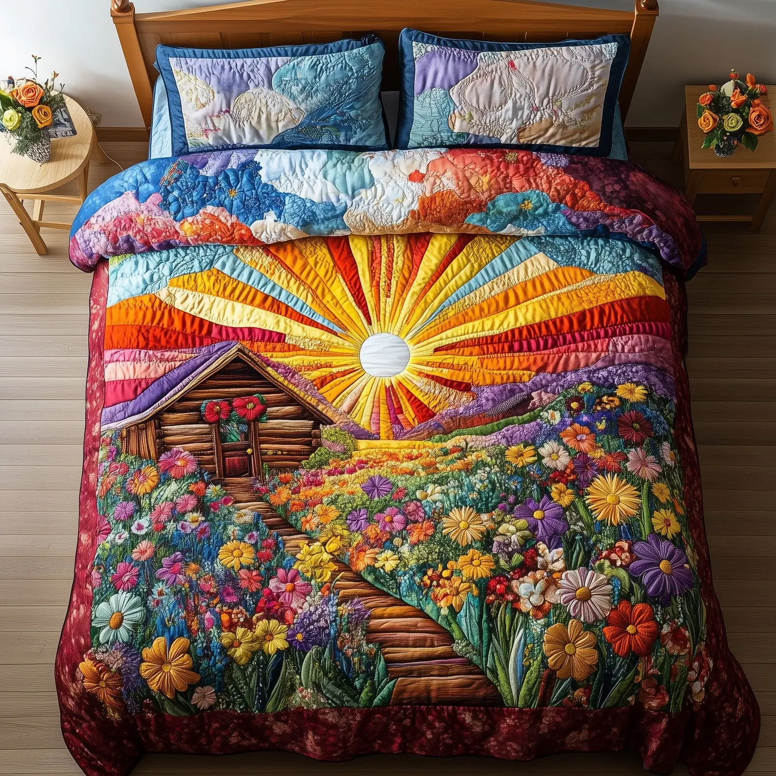 Sunshine Cabin Quilted Bedding Set Duvet Cover Bedspread Vibrant Nature Gifts For Nature Lovers