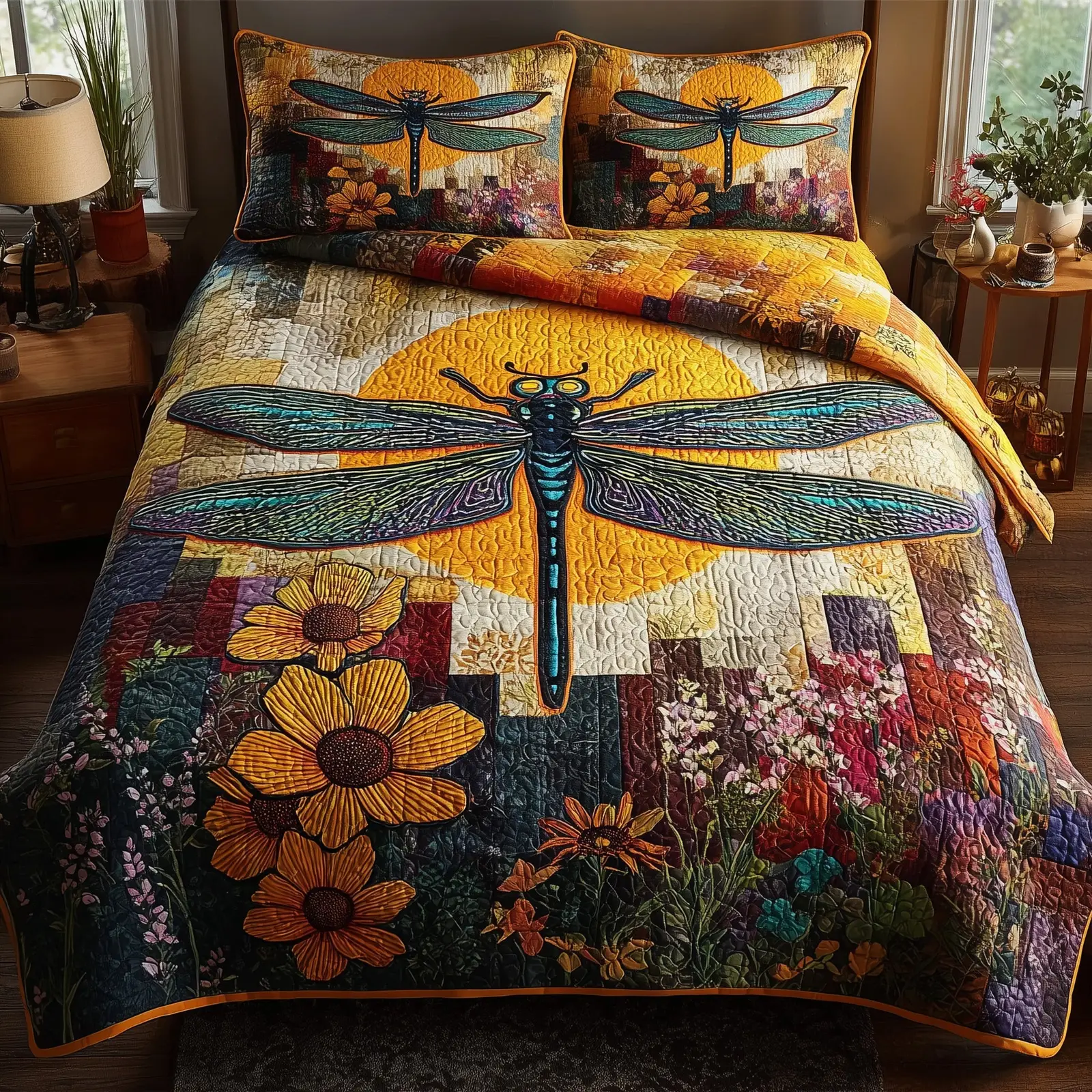 Sunshine Dragonfly Quilted Bedding Set Anniversary Gift Sunshine Dragonfly Quilted Bedding Set Anniversary Gift - Image 1